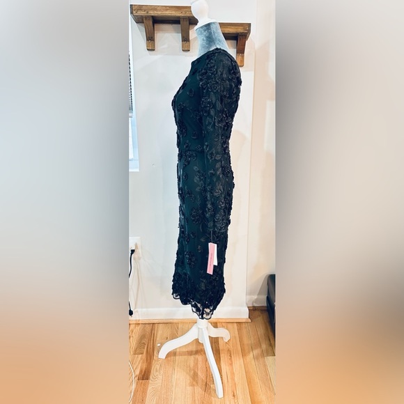 NWT AQUA Floral Embroidered Cocktail Party Dress Midi Long Sleeve Black - Picture 6 of 15